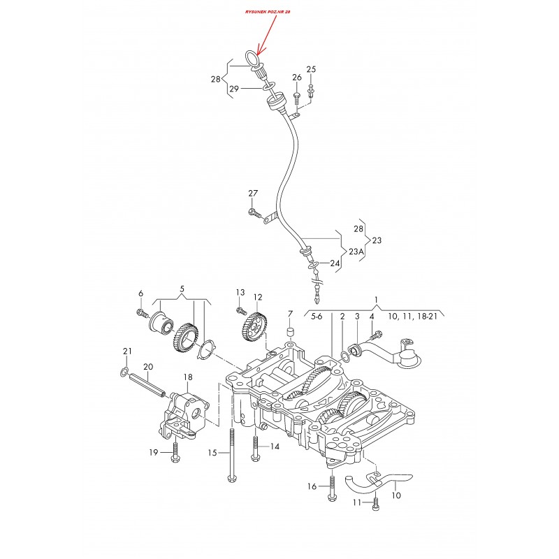 Miarka - bagnet poziomu oleju w silniku AUDI A4 B7 05-09r, A6 C6 05-11r  2.0TDI