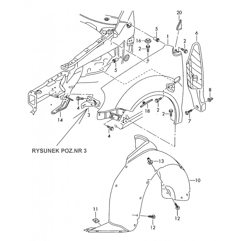 Wspornik zderzaka przedniego PRAWY Skoda Fabia 